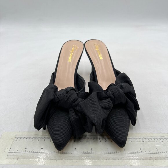 Tang'scuisins Black Bowknot Slip on Mules Pointy Toe Stiletto Heels Elegant Shoe - Picture 3 of 8